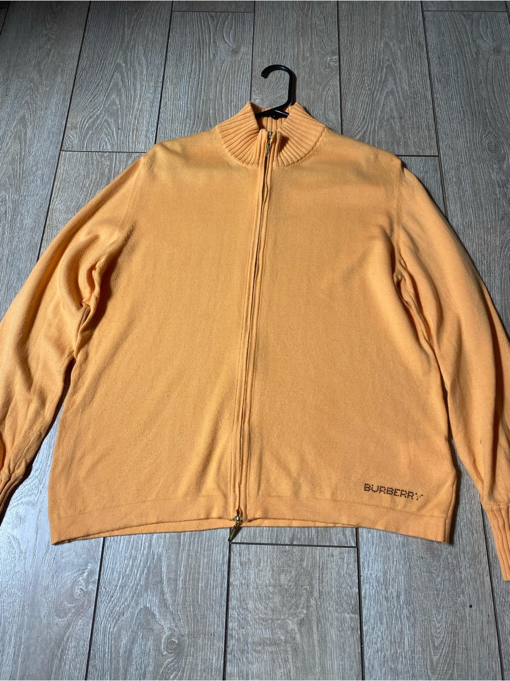Women’s Burberry Zip Sweater Knit Logo Collar Vintage Cotton Spain Size 48